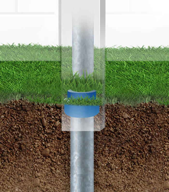 No dig fence post ground level view.