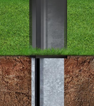 Close up of aluminum I-Post at ground level
